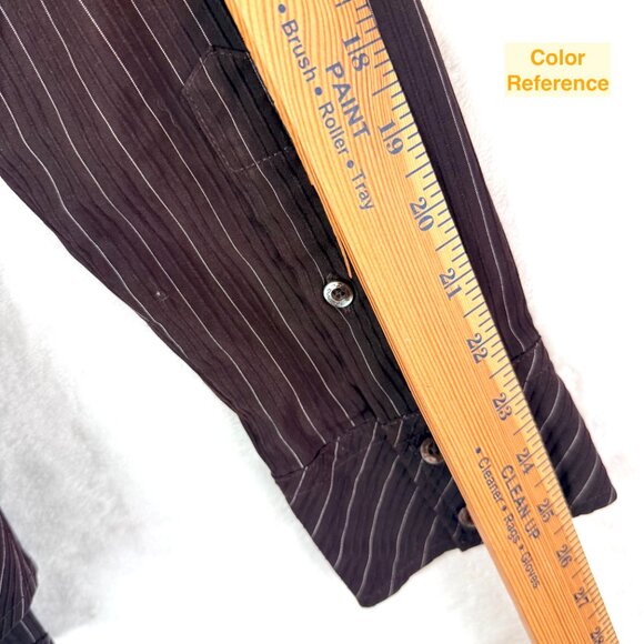 7 DIAMONDS Striped Texture Stretch Long Sleeve Button Up Shirt Mens L Brown - Picture 7 of 8